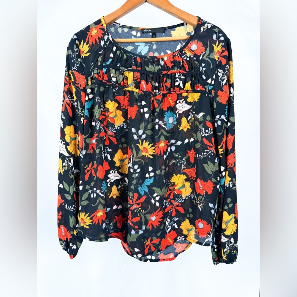 Gibson Print Ruched Long Sleeve Blouse Size M
